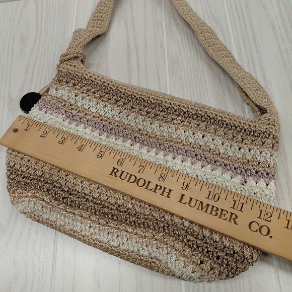 The Sak Brown Tan Beige Stripe Crochet Shoulder Boho Bag Purse - Picture 5 of 10